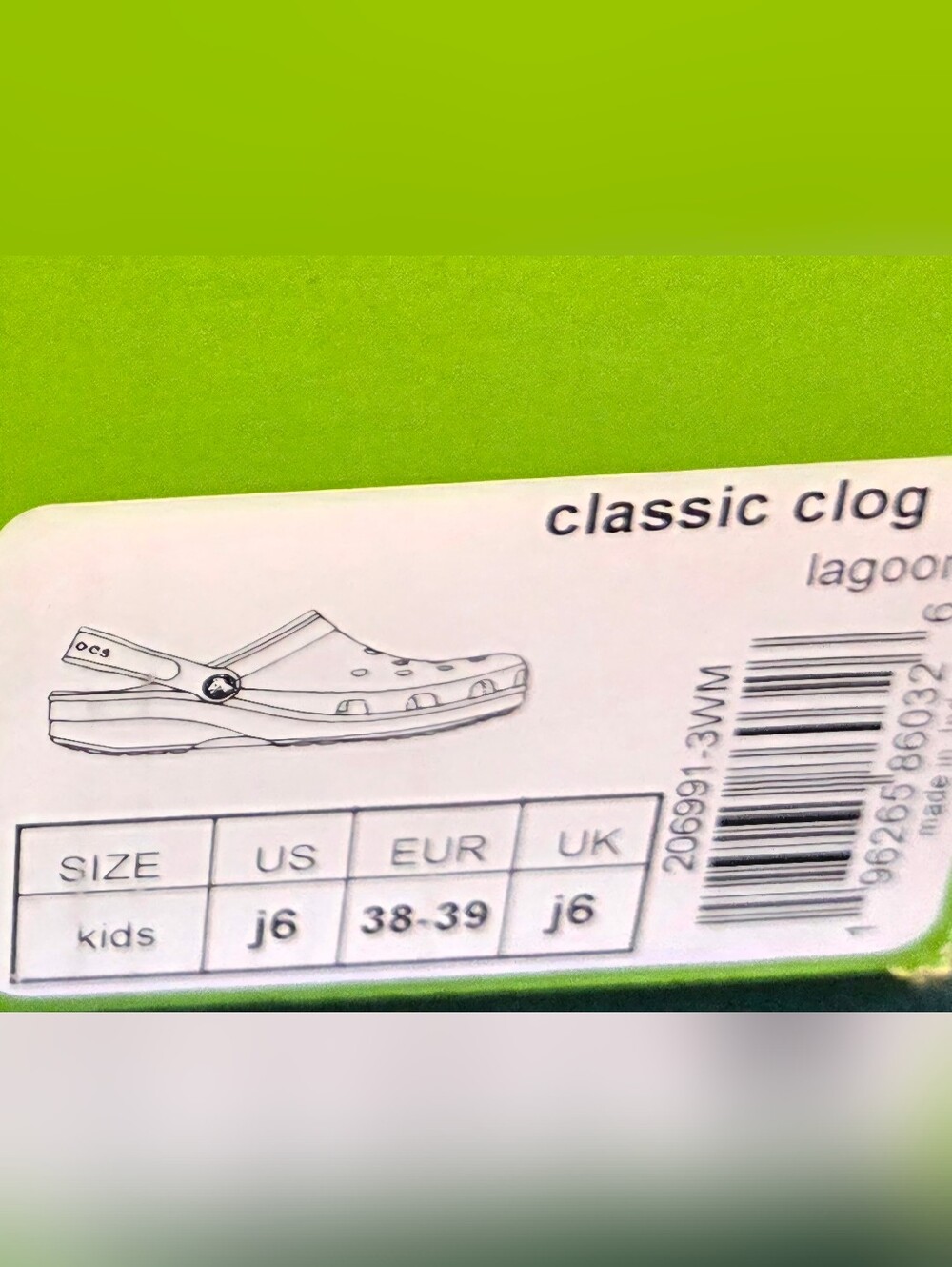Crocs Kids Classic Clog Slip On Shoes Summer Spring Lagoon Green Kids Jr Sz 6 - Picture 6 of 6